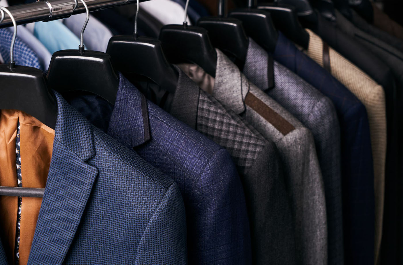 A rake filled with Pearce Bespoke custom sports coats.