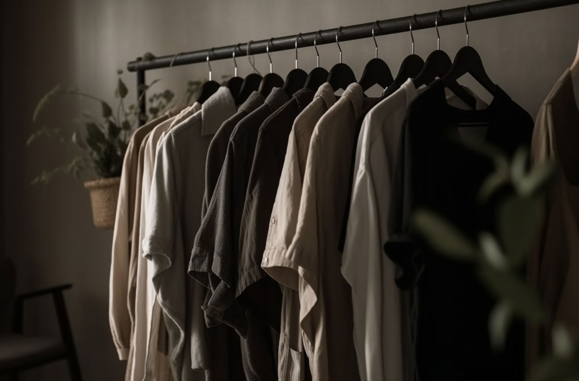 An image of custom shirts hanging on a rack - find your perfect fit today with Pearce Bespoke.