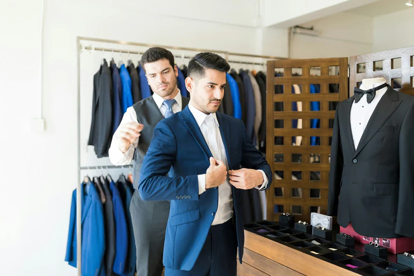 A tailor fitting a customer - build a flourishing franchise with Pearce Bespoke.