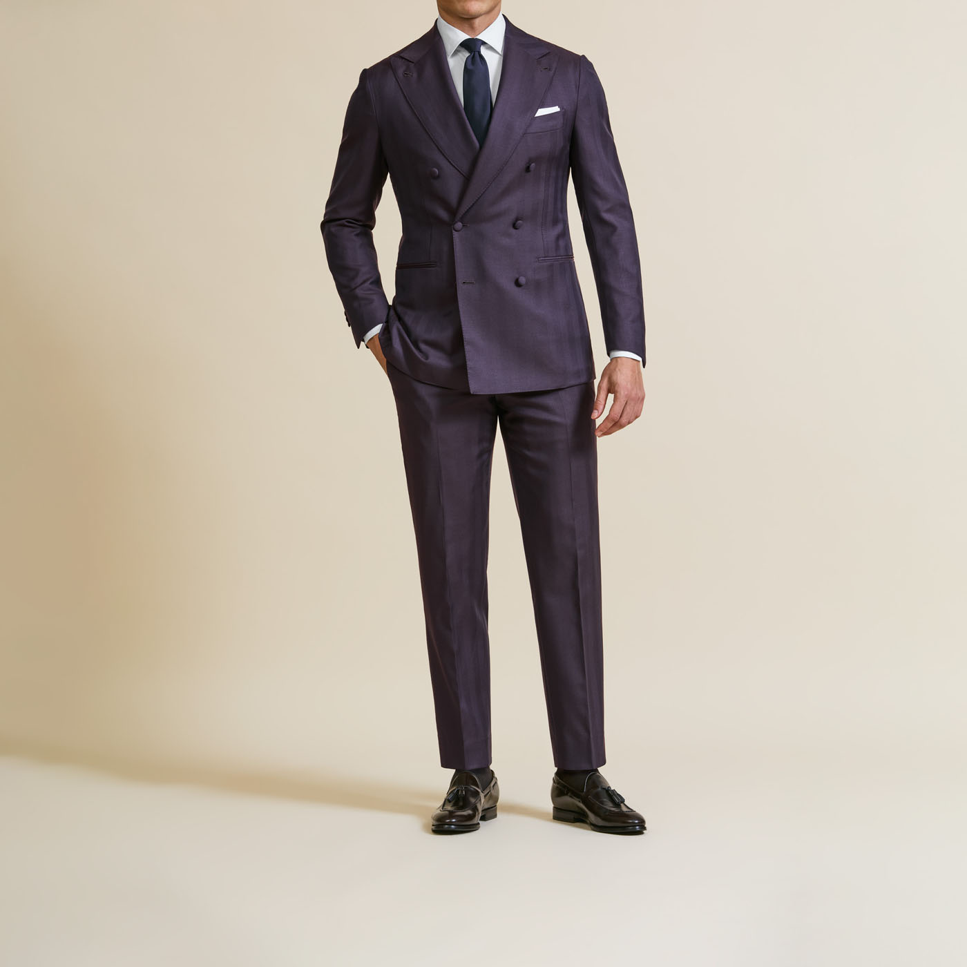 A crisp, classic deep purple custom suit from Pearce Bespoke Greater Syracuse.