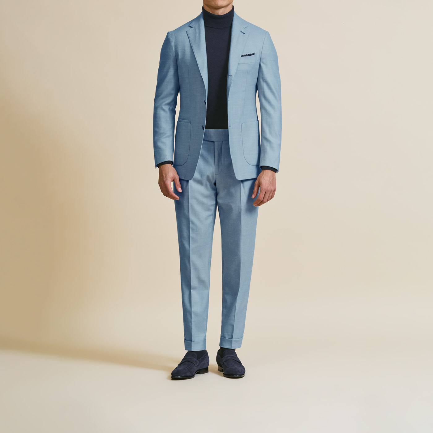 A crisp, classic light blue custom suit from Pearce Bespoke Greater Syracuse.