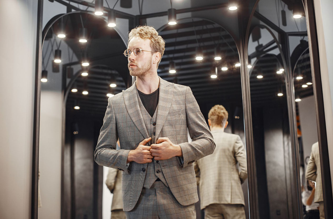 Man wearing a custom suit created by Pearce Bespoke.